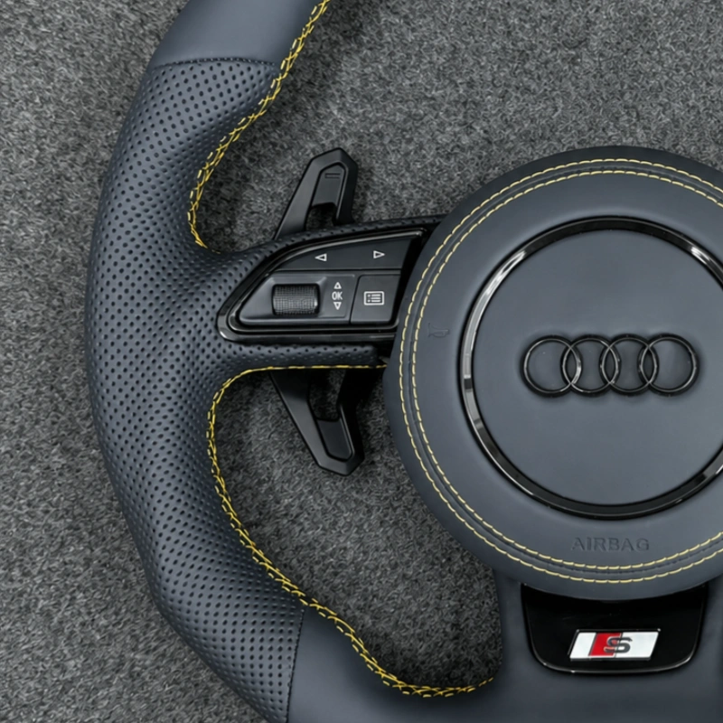 Metal shift paddles detail for JIONX custom flat bottom steering wheel Audi A4 A5 B8