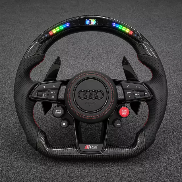 Audi TT TTS TT RS custom carbon fiber LED steering wheel with R8-style design and premium black grip