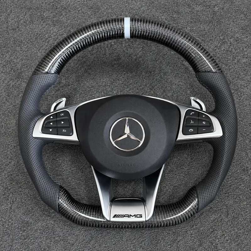 For Benz A B C E S GLC GLE 2003-2026 W203-W206 W211-W214 Nappa Alcantara Custom Real Carbon Fiber LED Wheel -JIONX