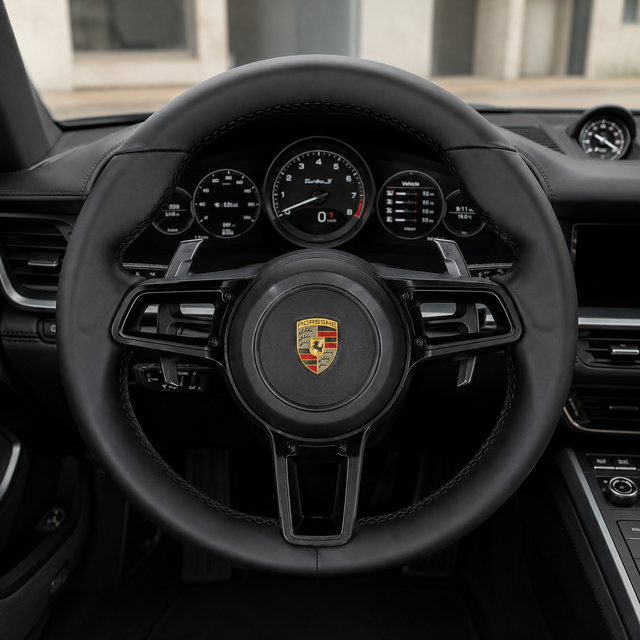 Custom Black Genuine Leather Steering Wheel Designed for Porsche Panamera 911 And 918