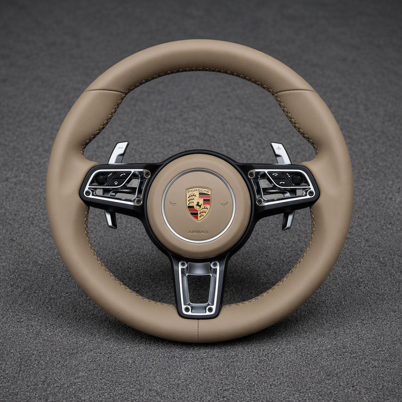 For Porsche 718 Boxster Cayman 982 2016–2025 Nappa Leather Custom Real Carbon Fiber LED Sport Button Steering Wheel -JIONX