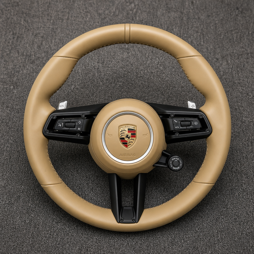 For Porsche 718 Boxster Cayman 982 2016–2025 Nappa Leather Custom Real Carbon Fiber LED Sport Button Steering Wheel -JIONX