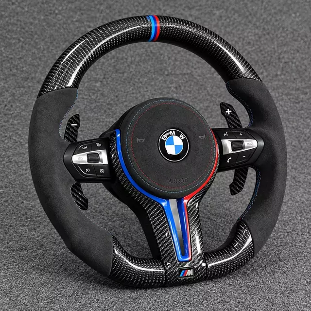 BMW E60 custom carbon fiber steering wheel angle view