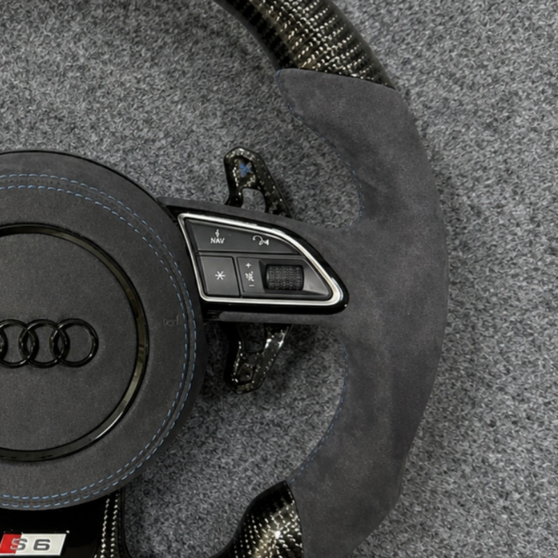 OEM multifunction control buttons and carbon fiber shift paddles for Audi S6 steering wheel