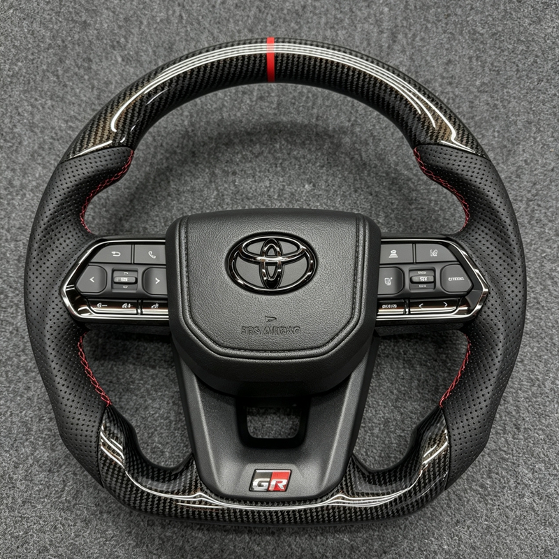Upgrade Full Leather Carbon Fiber Steering Wheel for Toyota GR Land Cruiser LC200 LC300 Prado LC79 LC70 LC76 Hilux Fortuner