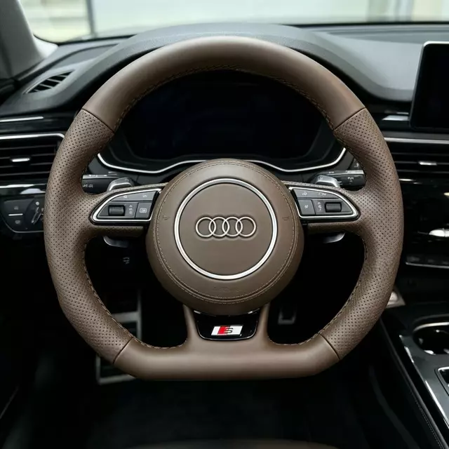 installed brown perforated nappa steering wheel Audi interior upgrade JIONX
