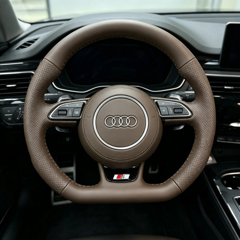 installed brown perforated nappa steering wheel Audi interior upgrade JIONX