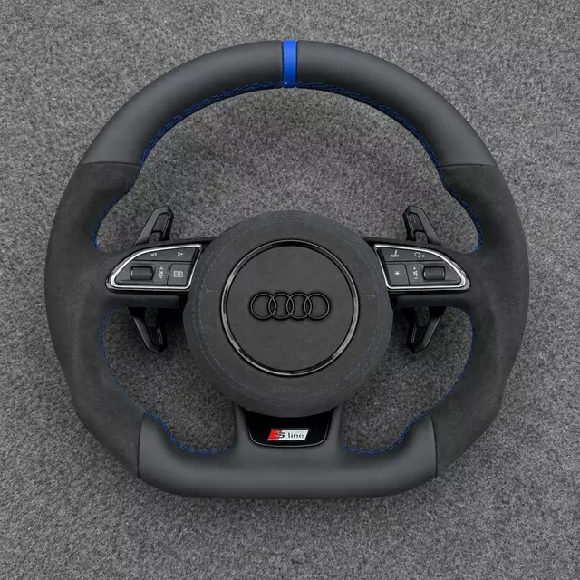 Audi flat bottom steering wheel replacement with Nappa leather and Alcantara finish