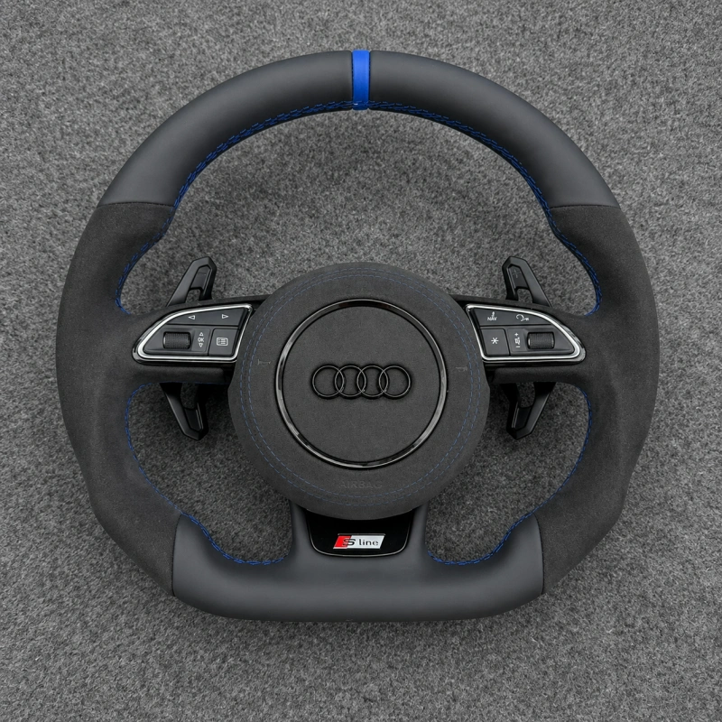 Audi flat bottom steering wheel replacement with Nappa leather and Alcantara finish