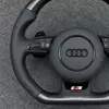 Audi Q5 carbon fiber flat bottom steering wheel leather grip detail