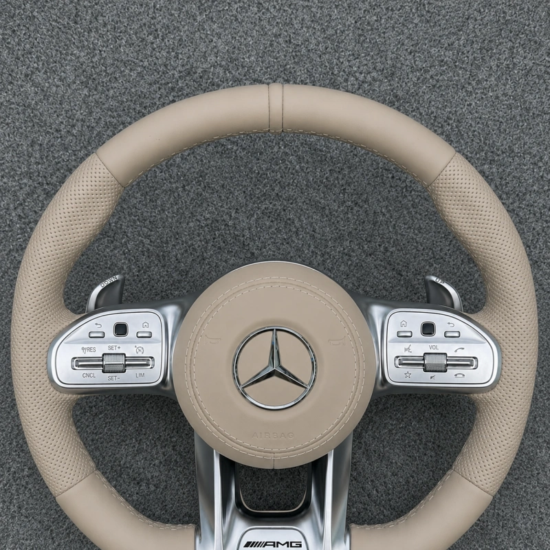 Beige Leather AMG Steering Wheel for Mercedes Benz CLA GLC GLB GLS GLE W118 W205 W213 C63 E63 G63