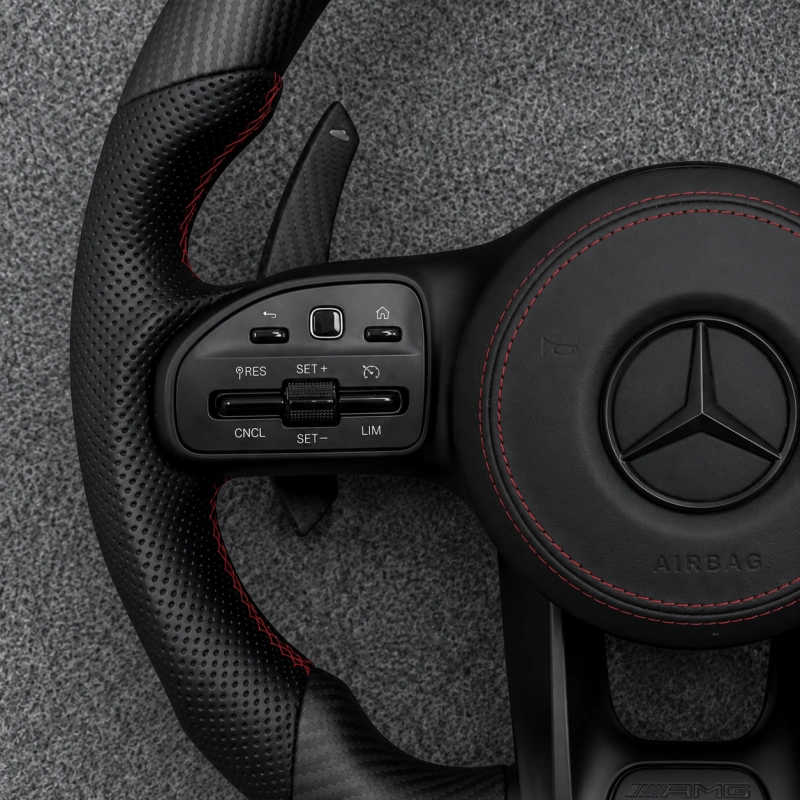 Custom AMG Racing Steering Wheel Black Perforated Leather for Mercedes Benz CLA GLC GLB GLS GLE W118 W204 W205 W212 W213 W221 W222 E63 E63S E63 S63 C63 CLS63 G63