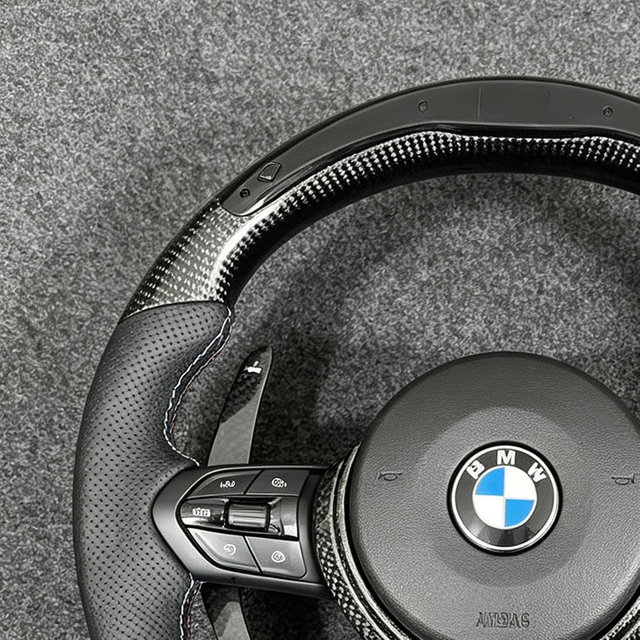 BMW F01 F30 F25 F22 F36 F33, M-stitching, all blue forged carbon fiber steering wheel