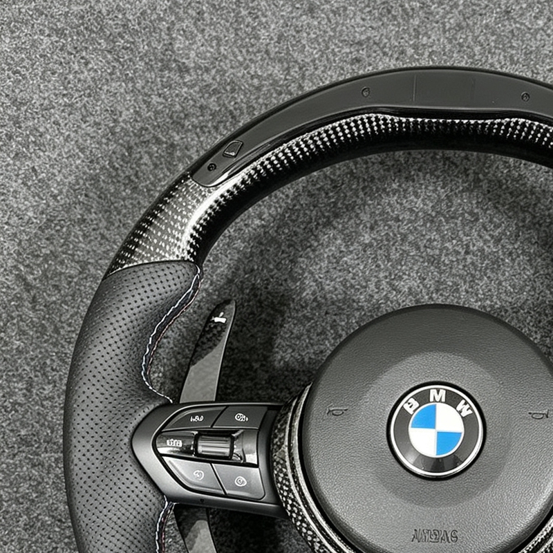 BMW F01 F30 F25 F22 F36 F33, M-stitching, all blue forged carbon fiber steering wheel