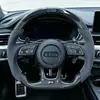 Custom LED Carbon Fiber Alcantara RS Steering Wheel Installed In Audi B9 Sport Interior JIONX