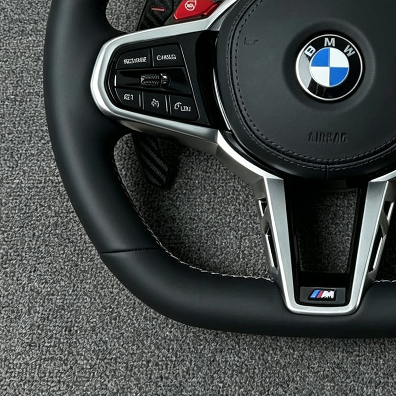 For 2017-2022 G-Series 5 Series G30 3 Series F30 3-Spoke Carbon Fiber & Leather Steering Wheel Retrofit Assembly