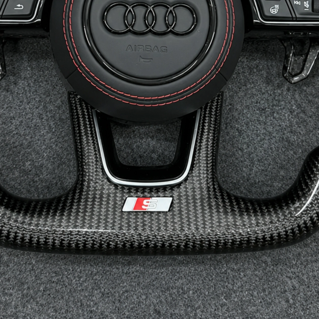 Flat D-Shape Red Top Marker Sport Steering Wheel Audi A4 A5 JIONX