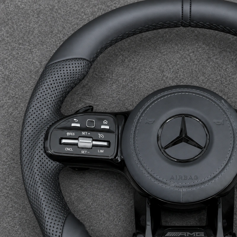 Black Leather AMG Steering Wheel For Mercedes Benz CLA GLC GLB GLS GLE W118 W205 W213 C63 E63 G63 W205 W213 W222 C63S G63 GLC GLE GLA GLS