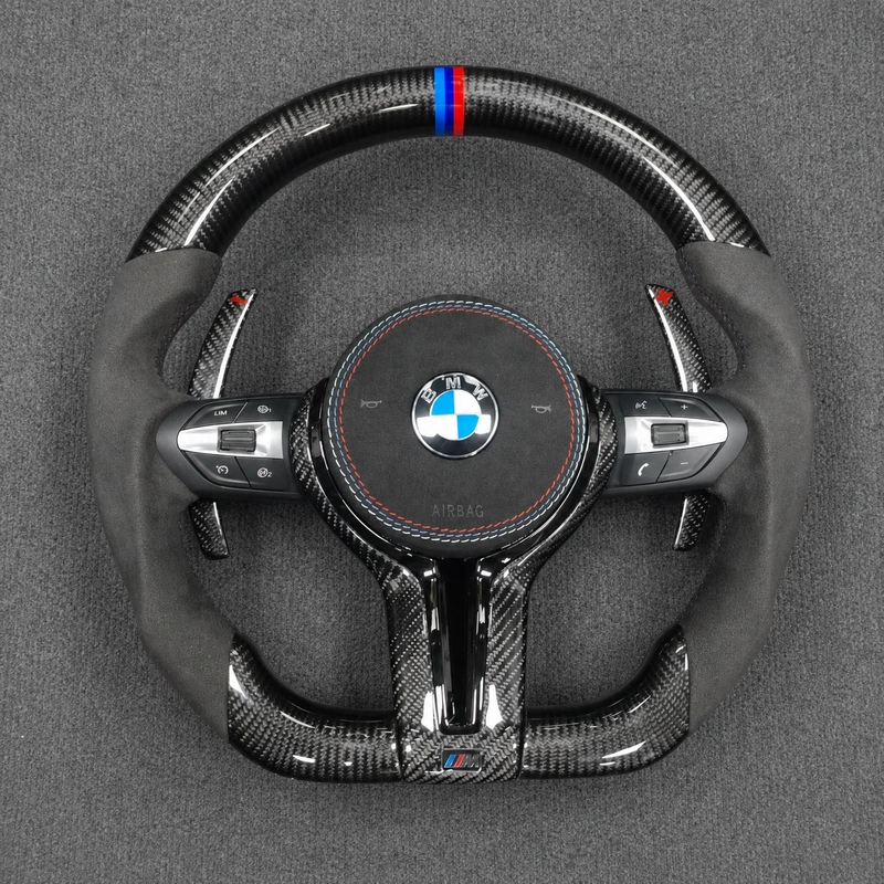 For BMW 5 Series M5 2011–2023 Nappa Leather Custom Real Carbon Fiber LED Steering Wheel -JIONX