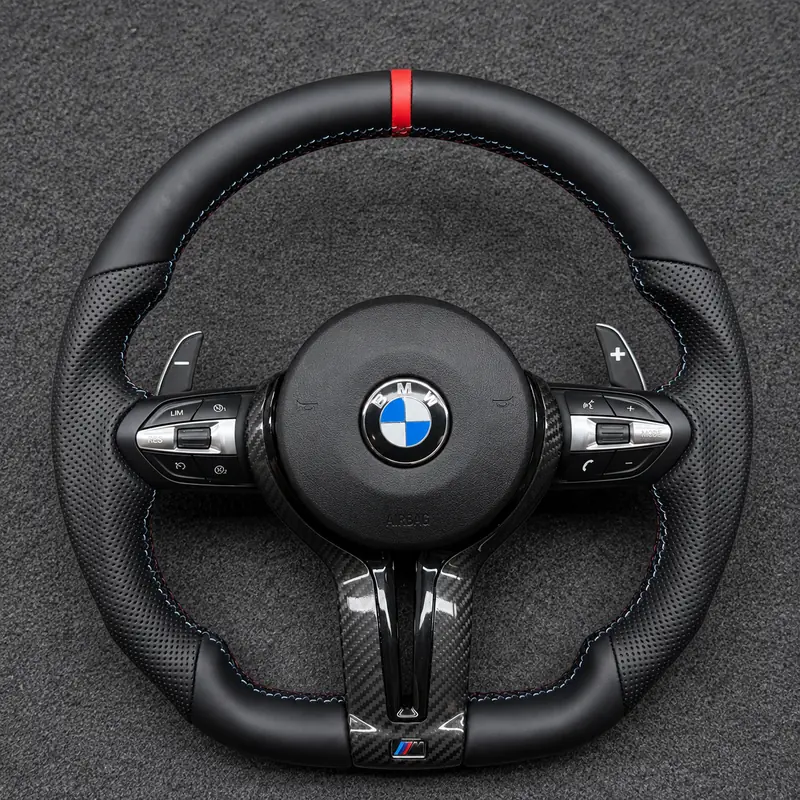 Custom Nappa Leather Real Carbon Fiber LED Steering Wheel for BMW 7 Series F01 F02 2008–2015 -JIONX