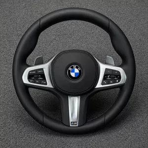 BMW M Performance standard black Nappa leather steering wheel with silver trim, controls, paddle shifters and M badge