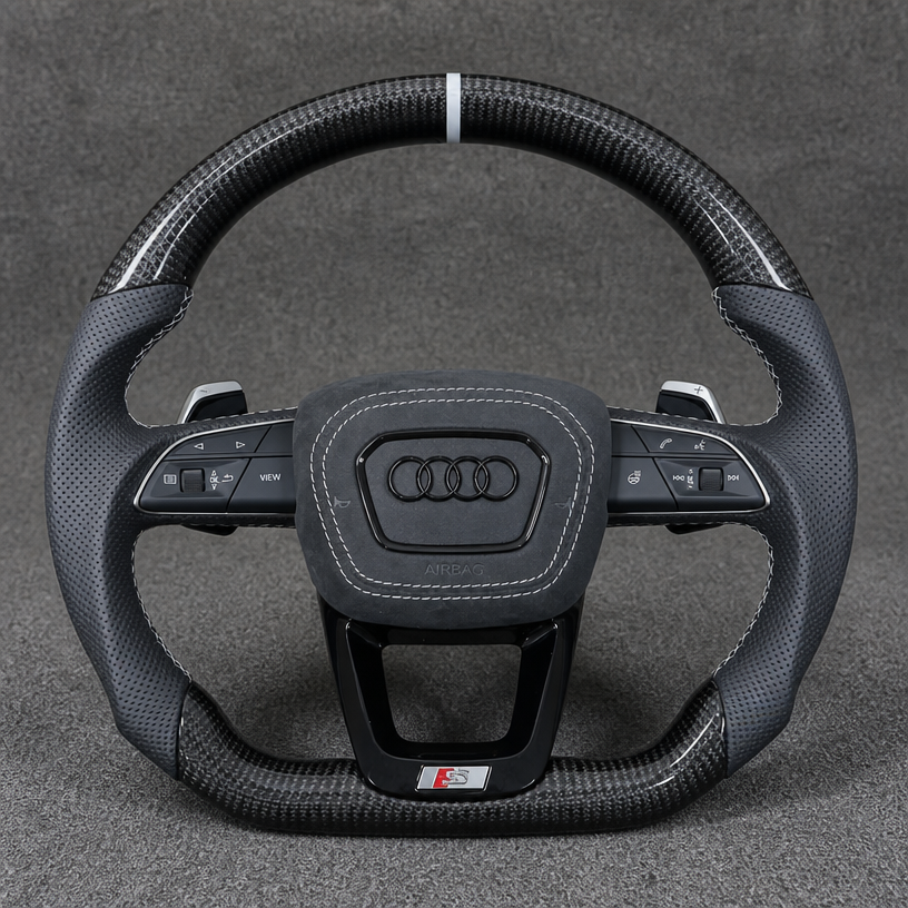 For Audi Q7 4L 4M SQ7 2006-2026 Custom Real Carbon Fiber Perforated Leather Steering Wheel | JIONX