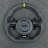 JIONX flat bottom steering wheel for 2008-2016 Audi A4 A5 B8 S Line, perforated Nappa leather, yellow stitching & top center marker