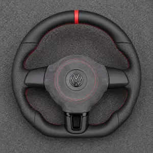 VW Golf Mk4-Mk6 Alcantara flat-bottom steering wheel with red stripe, stitching and perforated leather grips