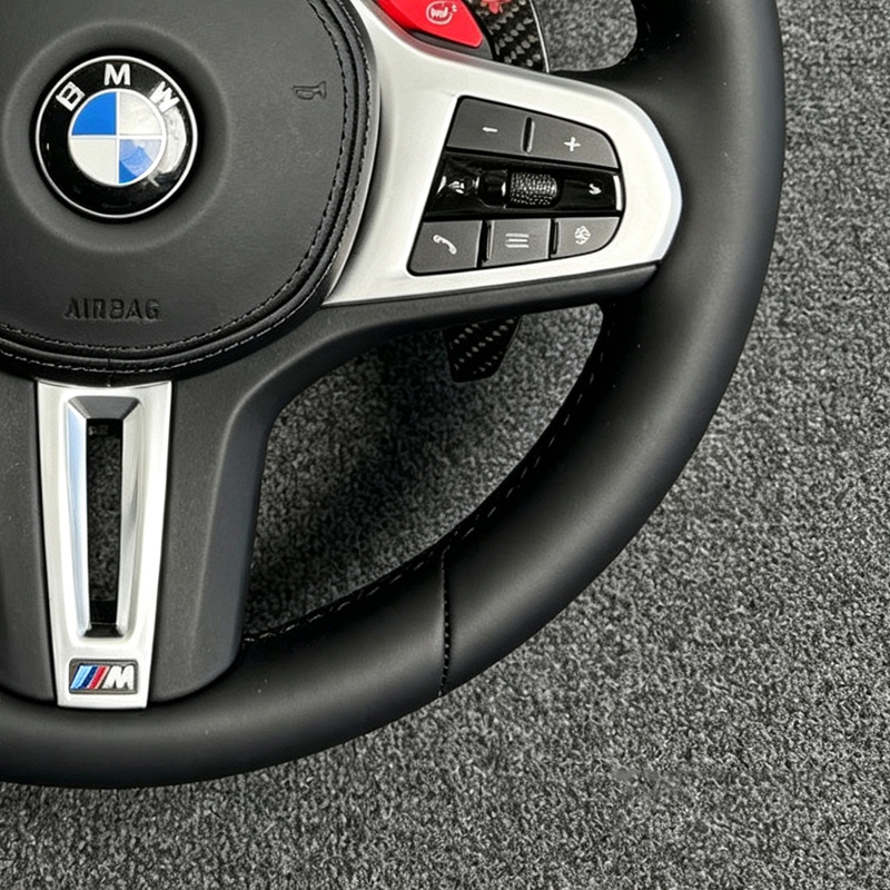  For BMW G20 G21 G80 G81 G22 G26 G30 G32 G87 G80 G01 G02 G05 G06 G07 Leather Steering Wheel With Carbon Frame Flat Bottom CS Style