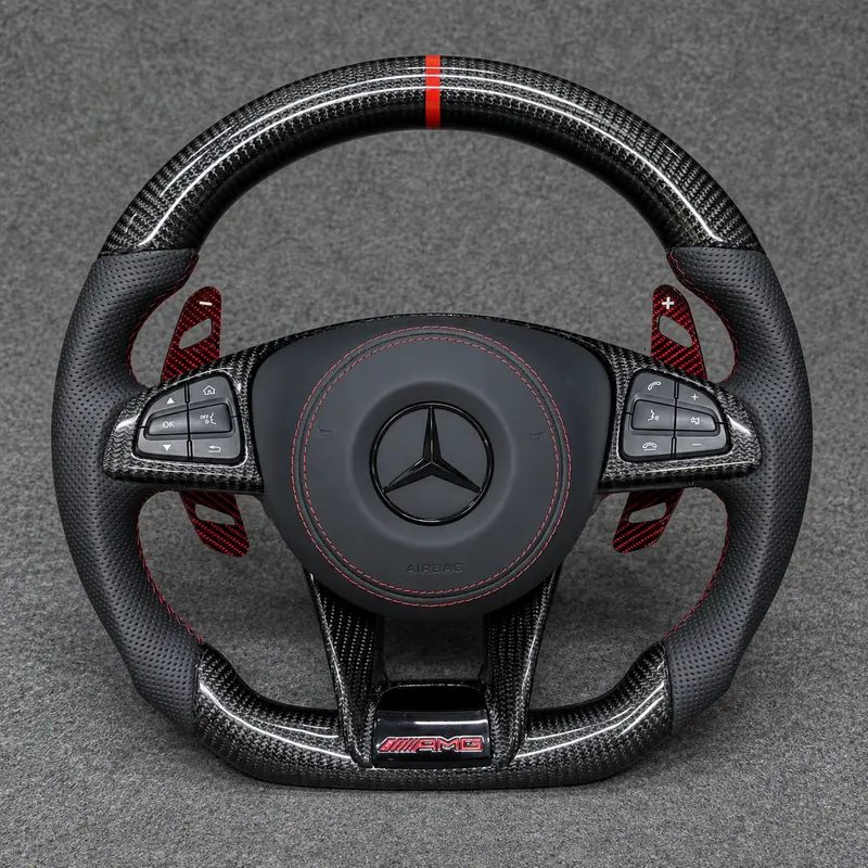 For Benz A B C E S GLC GLE 2003-2026 W203-W206 W211-W214 Nappa Alcantara Custom Real Carbon Fiber LED Wheel -JIONX