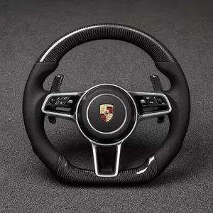 Porsche Macan 95B custom carbon fiber flat bottom steering wheel with perforated leather