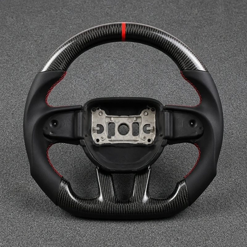 Dodge Challenger Custom Real Carbon Fiber Flat Bottom Steering Wheel 2008–2023 | JIONX