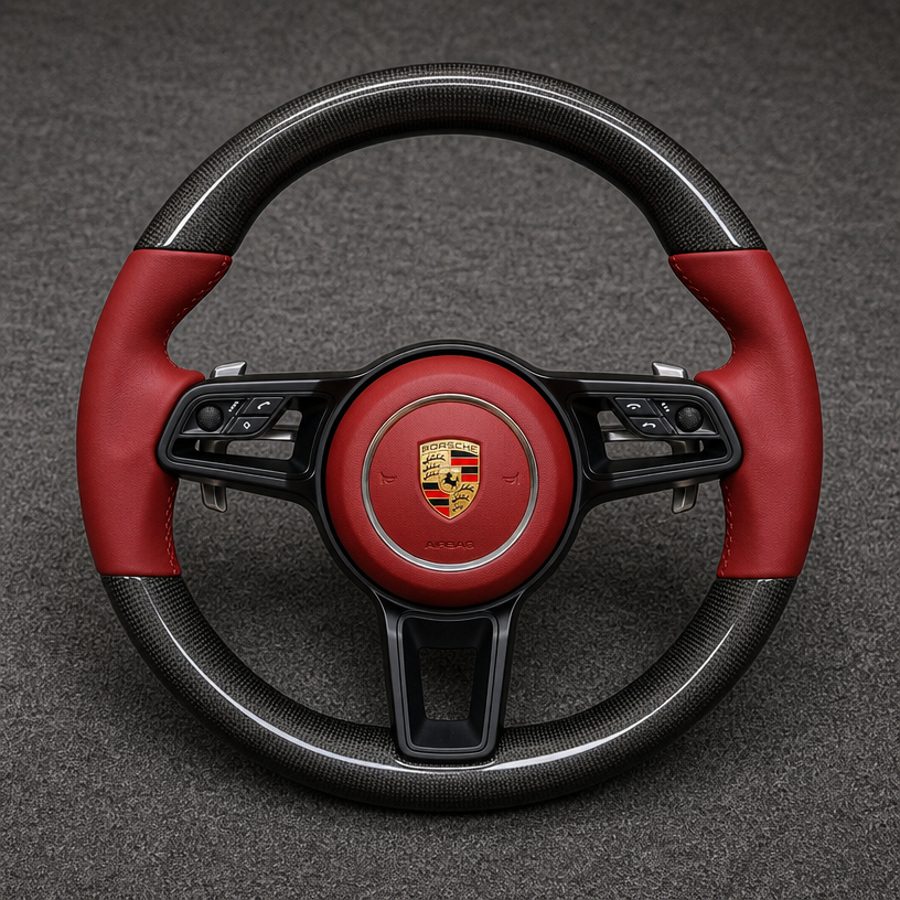 For Porsche 718 Boxster Cayman 982 2016–2025 Nappa Leather Custom Real Carbon Fiber LED Sport Button Steering Wheel -JIONX