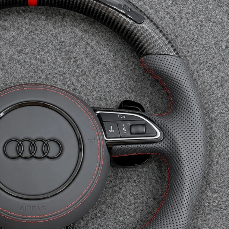 OEM matching multi-function control button layout on carbon fiber steering wheel for Audi A4 S4 B8 B8.5