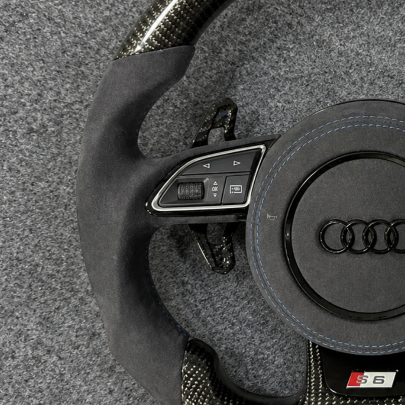 Anti-Slip Soft Alcantara Hand Grip Blue Stitch Detail Audi C8 Sport Steering Wheel JIONX