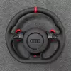 JIONX Audi flat bottom sport steering wheel semi perforated leather red stitching red stripe red paddle shifters for A3 A4 A5 A6 S RS models