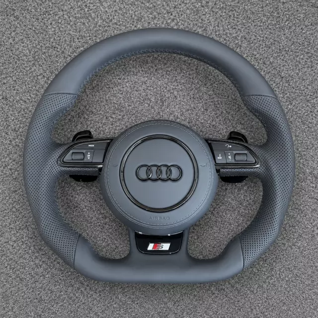 JIONX Audi flat bottom perforated leather steering wheel installed