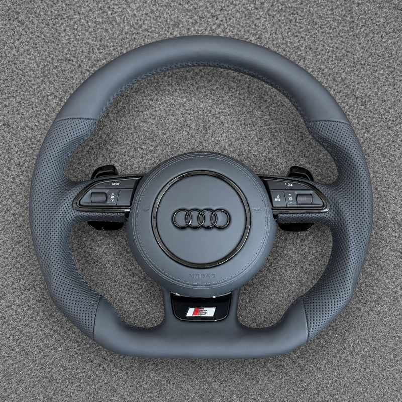 JIONX Audi flat bottom perforated leather steering wheel installed
