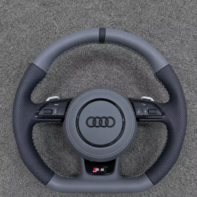 Flat bottom nappa steering wheel for Audi A3 A4 A5 A6 S5 with perforated grips JIONX