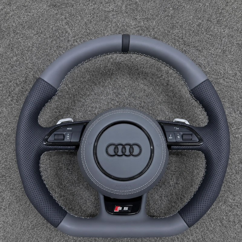 Flat bottom nappa steering wheel for Audi A3 A4 A5 A6 S5 with perforated grips JIONX