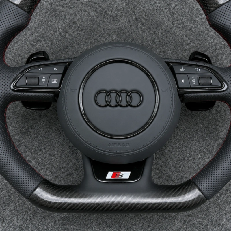 Audi A4 B9 carbon fiber flat bottom steering wheel premium finish detail
