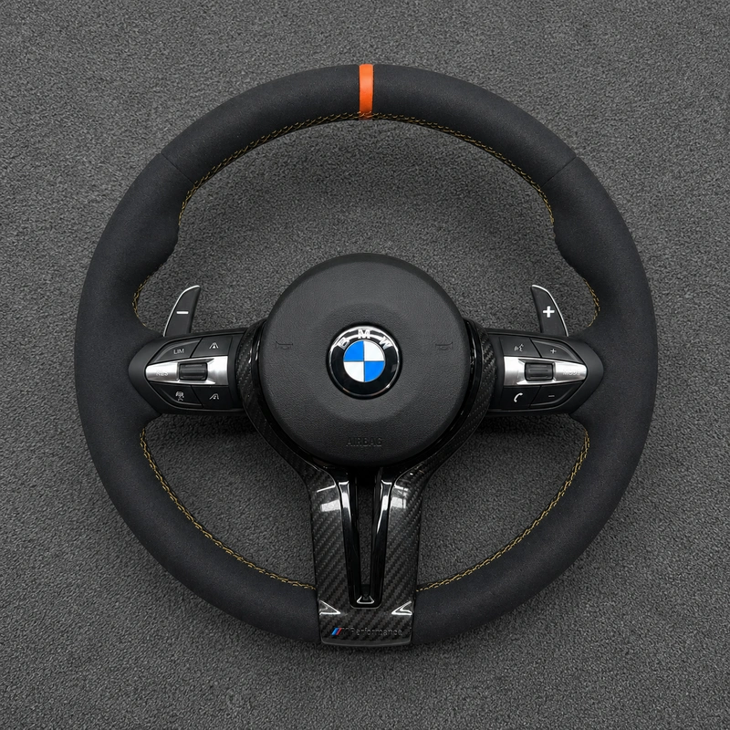 For BMW 3 Series M3 2012-2019 Alcantara Custom Genuine Carbon Fiber LED Steering Wheel -JIONX