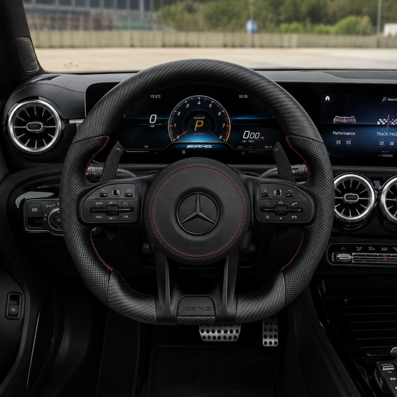 Custom AMG Racing Steering Wheel Black Perforated Leather for Mercedes Benz CLA GLC GLB GLS GLE W118 W204 W205 W212 W213 W221 W222 E63 E63S E63 S63 C63 CLS63 G63