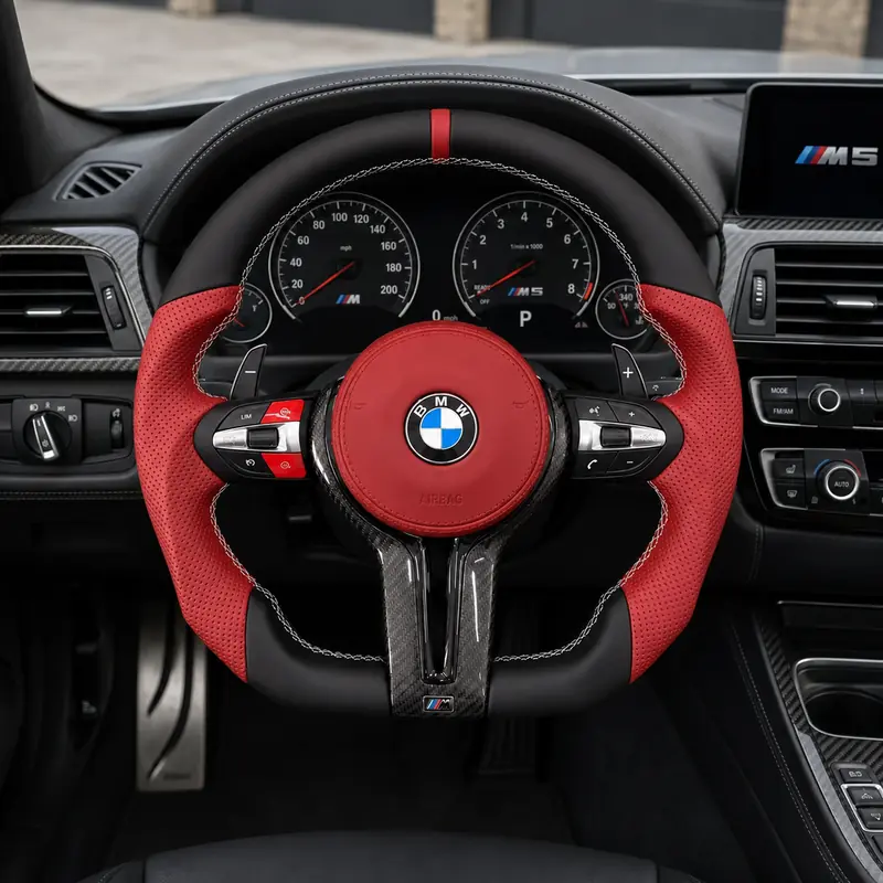 Custom Nappa Leather Real Carbon Fiber LED Steering Wheel for BMW 5 Series F10 F11 M5 F10 2010–2017-JIONX