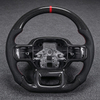 Real Carbon Fiber Steering Wheel Ford F-150 2021-2023, Flat Bottom Hand-Stitched Perforated with Trim (No Paddle Shifters)