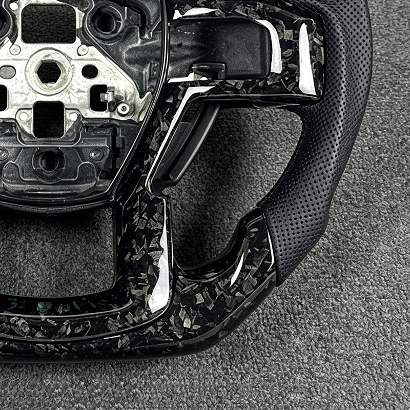 Factory Custom Gold Wire Blue Carbon Fiber Flat Leather Sports Steering Wheel Suitable for Ford Raptor Shelby R 2019-2025