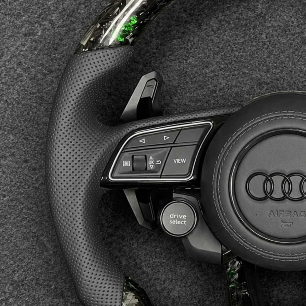 Perforated Leather Grip Detail Forged Carbon Steering Wheel Audi JIONX