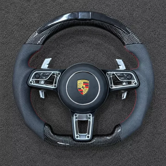 Custom Carbon Fiber Steering Wheel with LED Shift Lights for Porsche 911 (Cocoa/Tayneen)