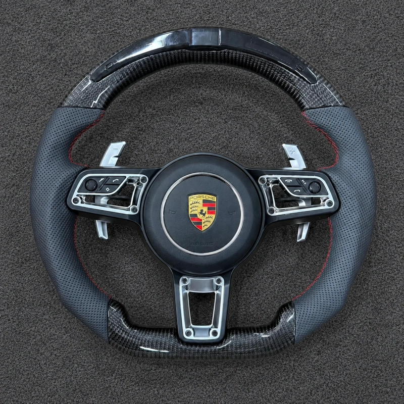 Custom Carbon Fiber Steering Wheel with LED Shift Lights for Porsche 911 (Cocoa/Tayneen)
