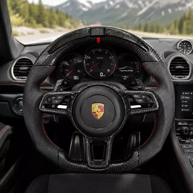 Custom carbon fiber steering wheel (with LED turn signals) for Porsche models such as the 911 Panamera Cayenne and Macan